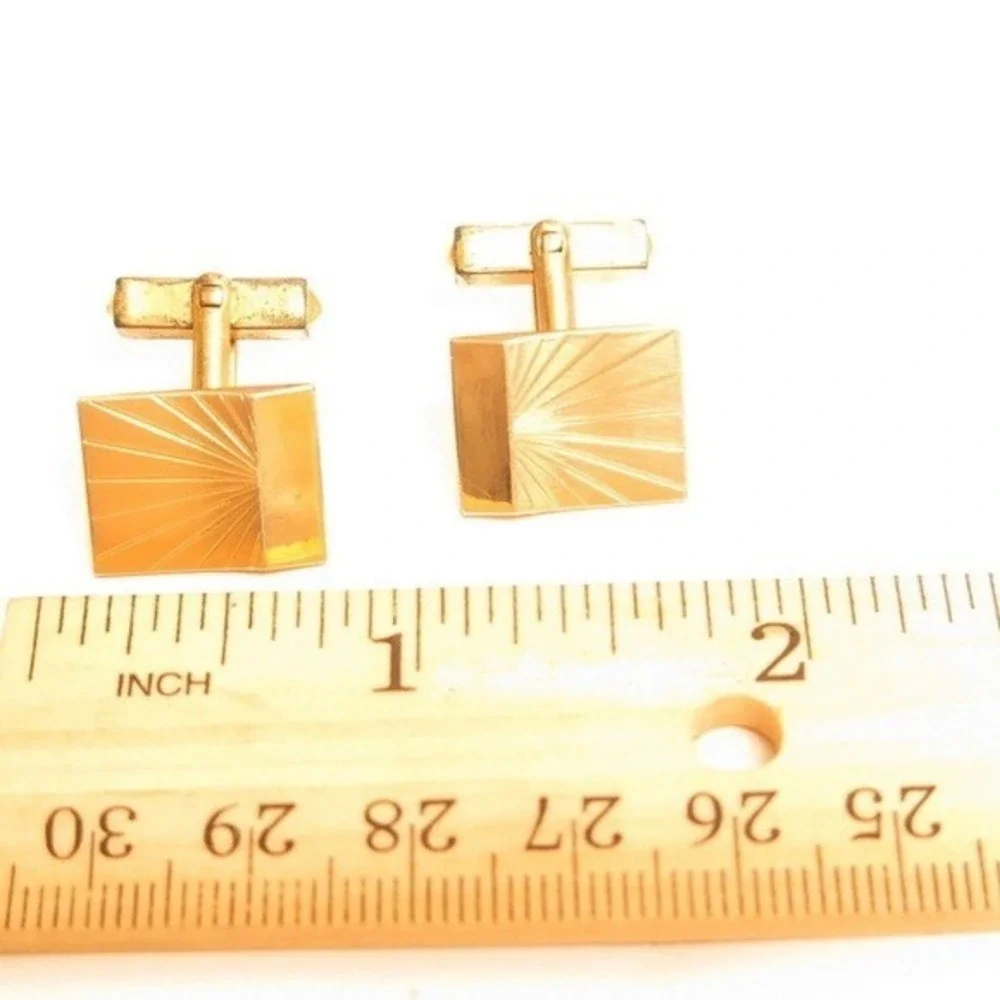 Vintage Anson Mens Gold Tone Sunburst Rectangle Toggle Back Cufflinks‎ Retro